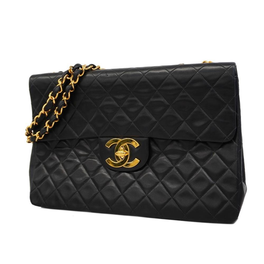 Chanel Big Matelasse W Chain Lambskin Shoulder Bag Black